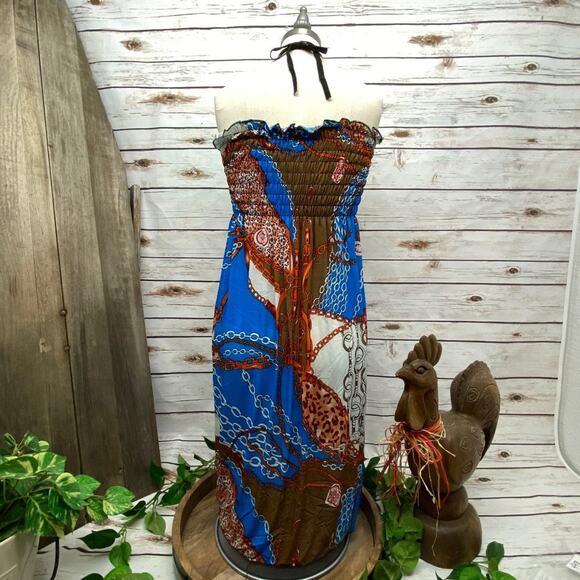 Romantic Sini Halter Beach Summer Stretch Beach Pull-Over Sun Dress Medium 151 - Picture 2 of 7